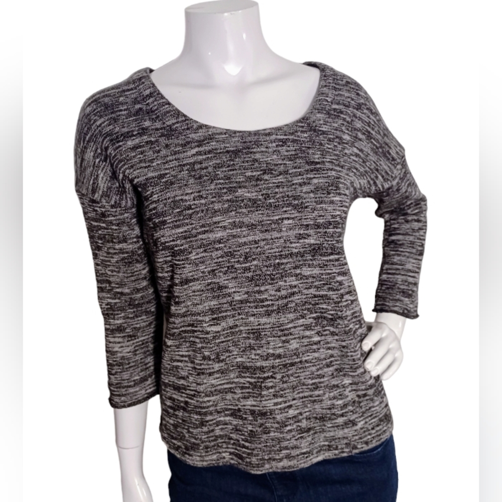J. Crew Blk/wht Wool Knit Pullover Sweater 3/4 Sleeves